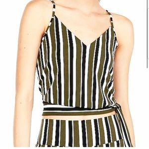 NWT express striped crop top tie olive green size small